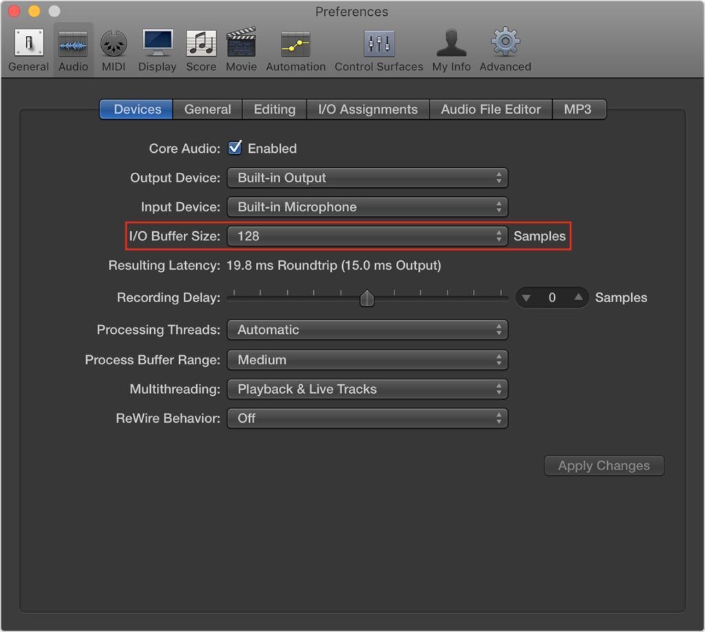 Logic Pro X Buffer Size